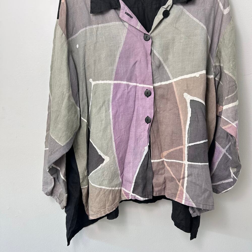 Farley Farley 100% Linen Button Down Shirt Lagenlook Art to Wear Top size Medium - Picture 3 of 8